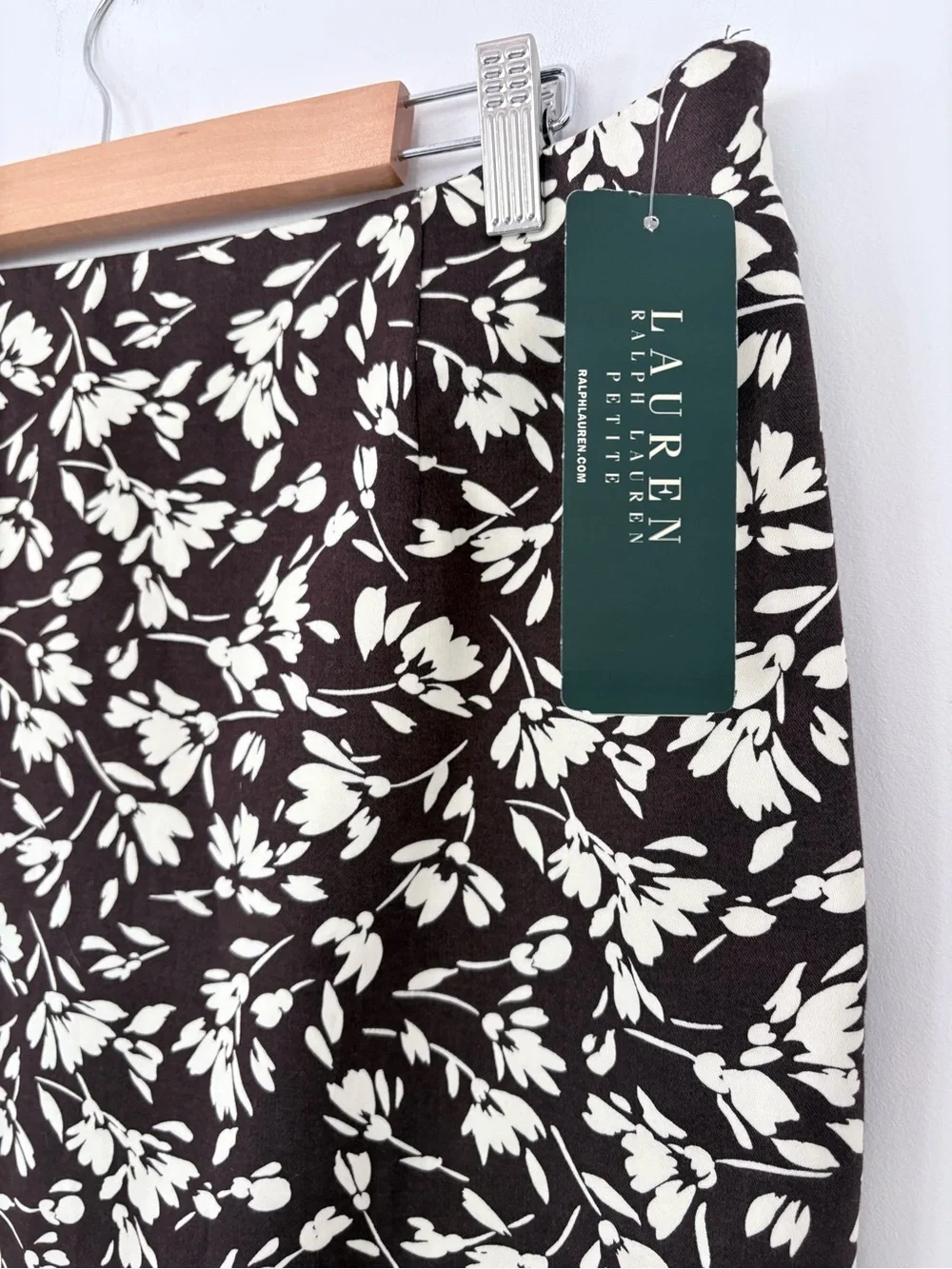 LAUREN RALPH LAUREN 12P Brown Cream Floral Pencil Skirt NWT Side Zip Back Slit